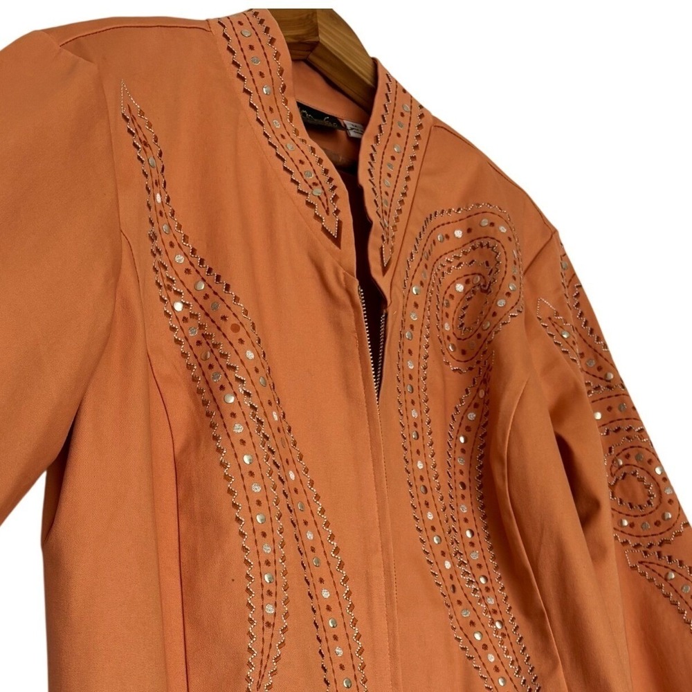 VTG Bob Mackie Wearable Art Coral Paisley Embroidered Zip Jacket Orange Womens M